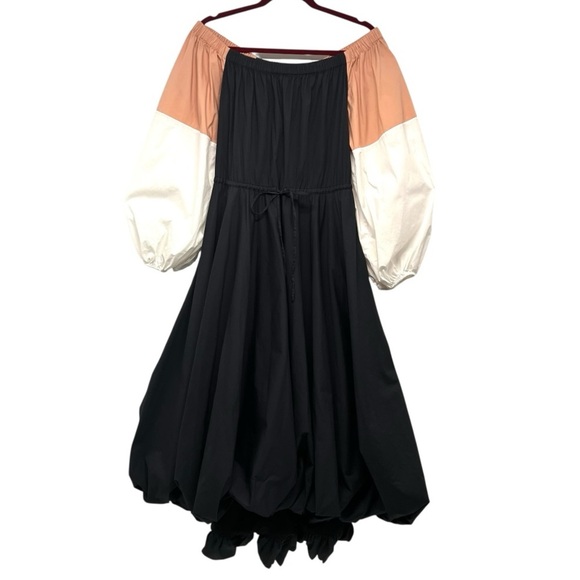 Staud Juliet Colorblock Off The Shoulder Cotton Bubble Hem Puff Sleeve Dress S - Picture 6 of 13
